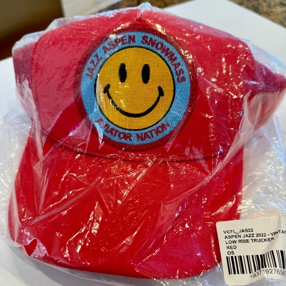 NWT Aviator Nation Jazz Aspen Snowmass 2022 Festival Trucker Hat Smiley Red​